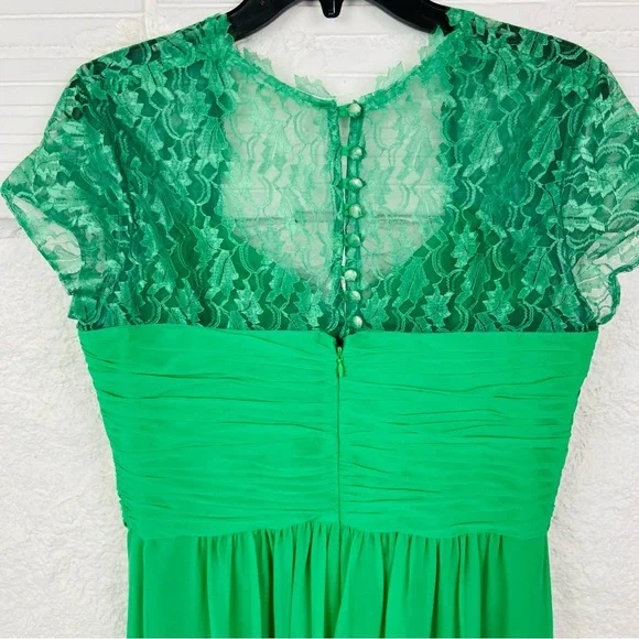 LAUREN BY RALPH LAUREN EVENING green lace sweetheart neck cap sleeve maxi  gown